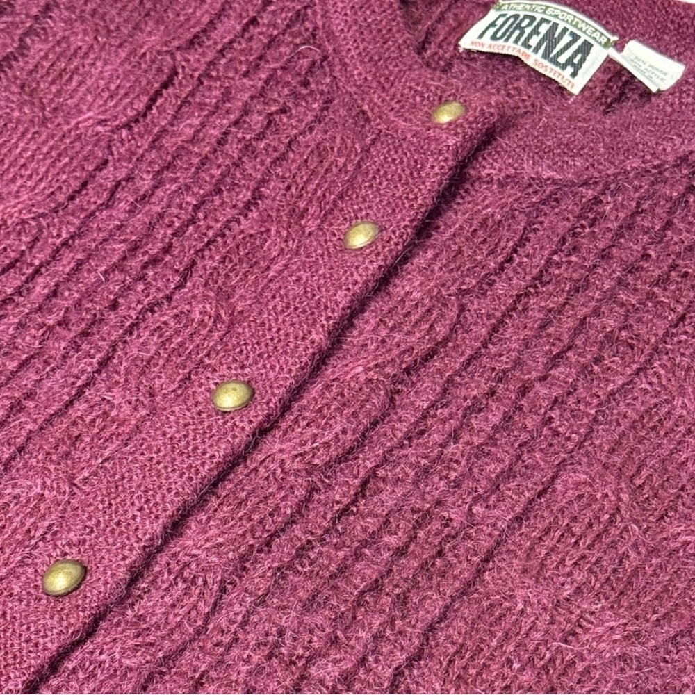 Vintage Forenza Mohair Blend Cardigan Sweater L Purple Berry Button Front - Picture 2 of 5